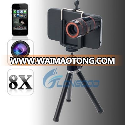 8x Zoom Telescope Camera Lens Kit + Tripod + Case For iPhone 4 4S New Arrival!!!