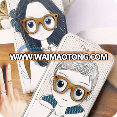 Glasses Girl Boy Top Flip Wallet Leather Pouch Case Skin for Apple iPhone 5G